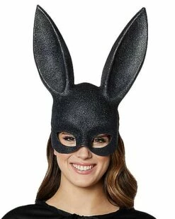 Black Glitter Bunny Mask
