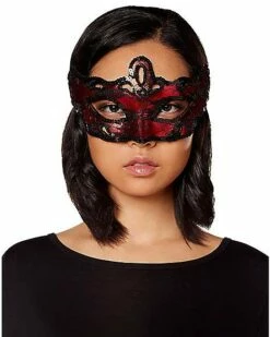 Red And Black Lace Sequin Eye Half Mask
