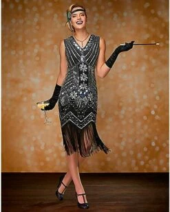 Adult Black Beaded Flapper Dress