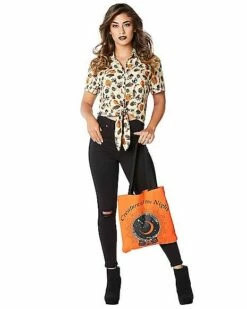 Adult Vintage Halloween Icon Tie Front Shirt And Tote Bag