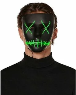 Light Up EL Wire Green Stitched Black Half Mask