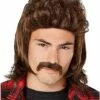 Brown Mullet Wig With Mustache -The Haunted Closet Sales 01550813 a