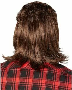 Brown Mullet Wig With Mustache -The Haunted Closet Sales 01550813 b
