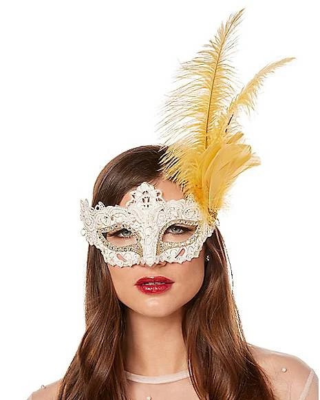 Gold Feather And Lace Eye Half Mask 3 Gold Feather And Lace Eye Half Mask
