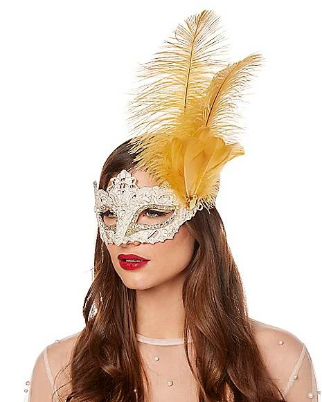Gold Feather And Lace Eye Half Mask 4 Gold Feather And Lace Eye Half Mask - Image 2