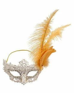Gold Feather And Lace Eye Half Mask 9 Gold Feather And Lace Eye Half Mask -The Haunted Closet Sales 01587898 c