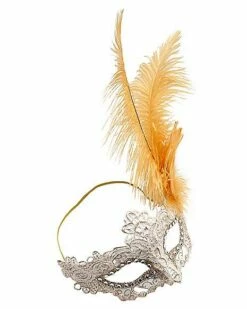 Gold Feather And Lace Eye Half Mask 11 Gold Feather And Lace Eye Half Mask -The Haunted Closet Sales 01587898 e